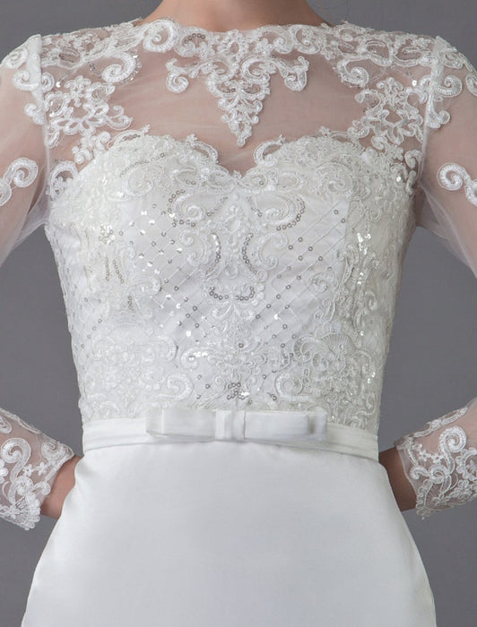 Vintage Wedding Dresses Jewel Long Sleeve Sheath Short Bridal Dress