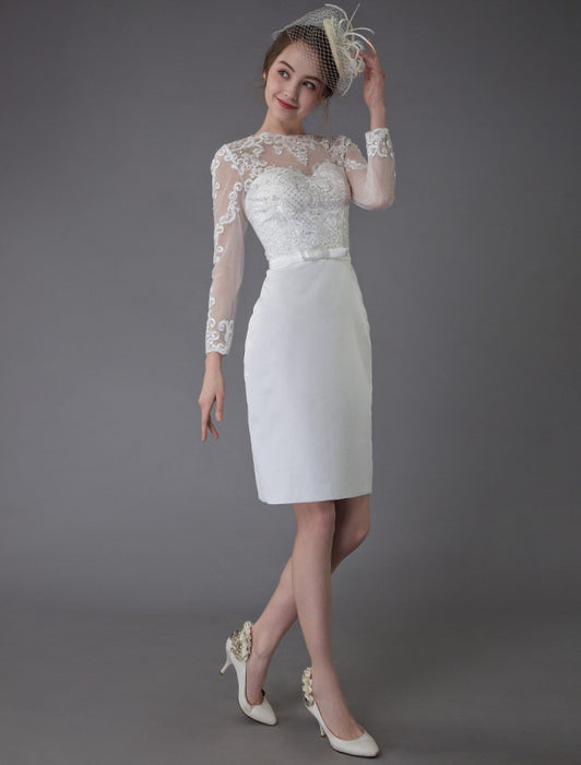 Vintage Wedding Dresses Jewel Long Sleeve Sheath Short Bridal Dress