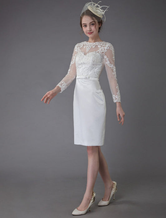 Vintage Wedding Dresses Jewel Long Sleeve Sheath Short Bridal Dress