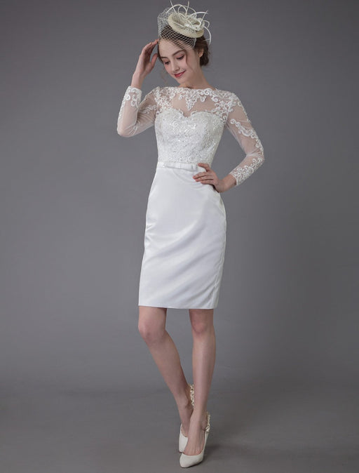 Vintage Wedding Dresses Jewel Long Sleeve Sheath Short Bridal Dress