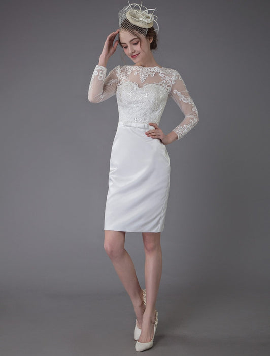 Vintage Wedding Dresses Jewel Long Sleeve Sheath Short Bridal Dress