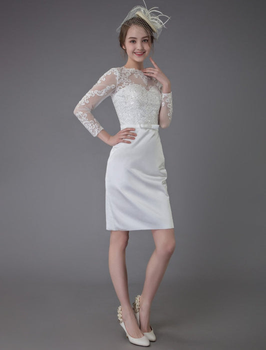 Vintage Wedding Dresses Jewel Long Sleeve Sheath Short Bridal Dress