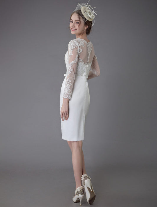 Vintage Wedding Dresses Jewel Long Sleeve Sheath Short Bridal Dress