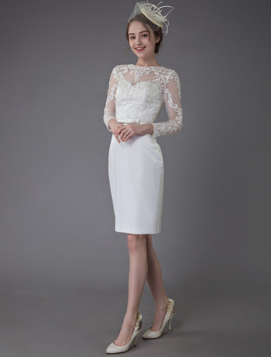 Vintage Wedding Dresses Jewel Long Sleeve Sheath Short Bridal Dress
