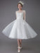 Vintage Wedding Dresses Tulle Bateau 3/4 Length Sleeve A Line Bridal Gown Short Bridal Dress