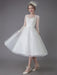 Vintage Wedding Dresses Tulle Bateau 3/4 Length Sleeve A Line Bridal Gown Short Bridal Dress
