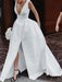 Vintage Wedding Dresses V Neck Sleeveless Natural Waist Satin Fabric Pleated Bridal Gowns With Train