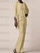 Chiffon three piece pantsuit with a waterfall jacket in butter yellow