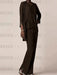 Chiffon three piece pantsuit with a waterfall jacket in chocolate brown