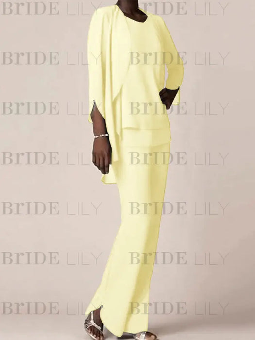 Daffodil waterfall jacket chiffon mother of the bride pantsuit three piece