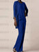 Dark Royal Blue waterfall jacket chiffon mother of the bride pantsuit three piece