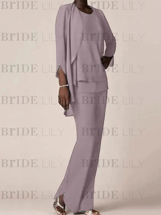 Dusk waterfall jacket chiffon mother of the bride pantsuit three piece