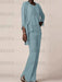 Dusty Blue waterfall jacket chiffon mother of the bride pantsuit three piece