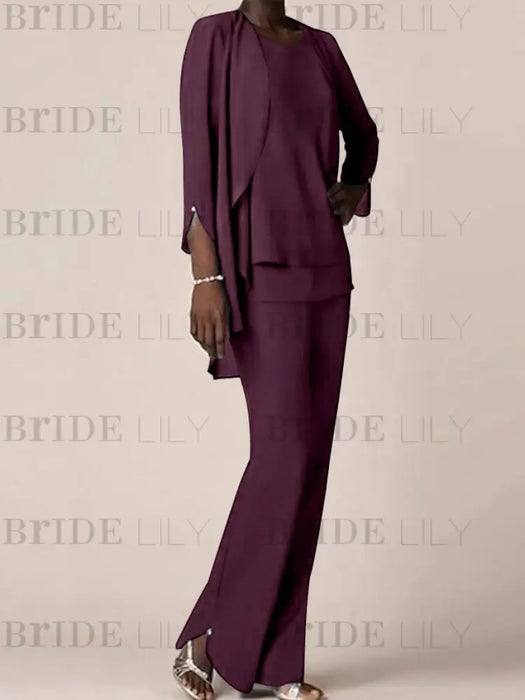 Grape waterfall jacket chiffon mother of the bride pantsuit three piece