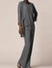 Chiffon three piece pantsuit with a waterfall collar jacket in grey