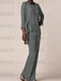 Full length view of the grey chiffon waterfall jacket pantsuit