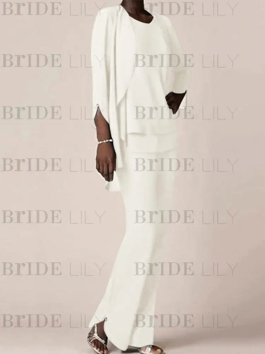 Ivory waterfall jacket chiffon mother of the bride pantsuit three piece