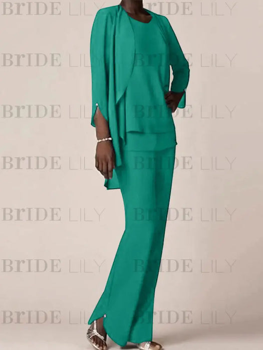 Jade waterfall jacket chiffon mother of the bride pantsuit three piece