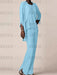 Light Blue waterfall jacket chiffon mother of the bride pantsuit three piece