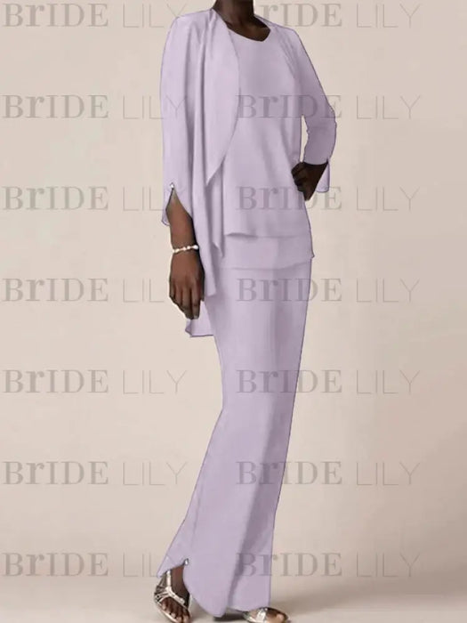 Lilac waterfall jacket chiffon mother of the bride pantsuit three piece