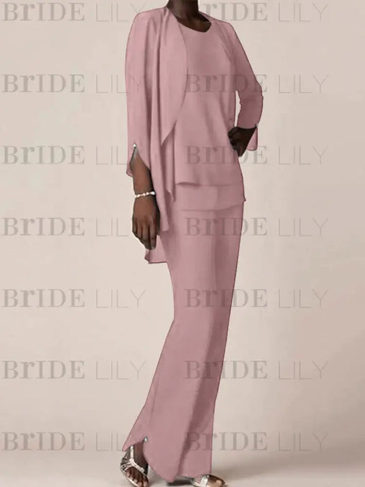Mauve waterfall jacket chiffon mother of the bride pantsuit three piece