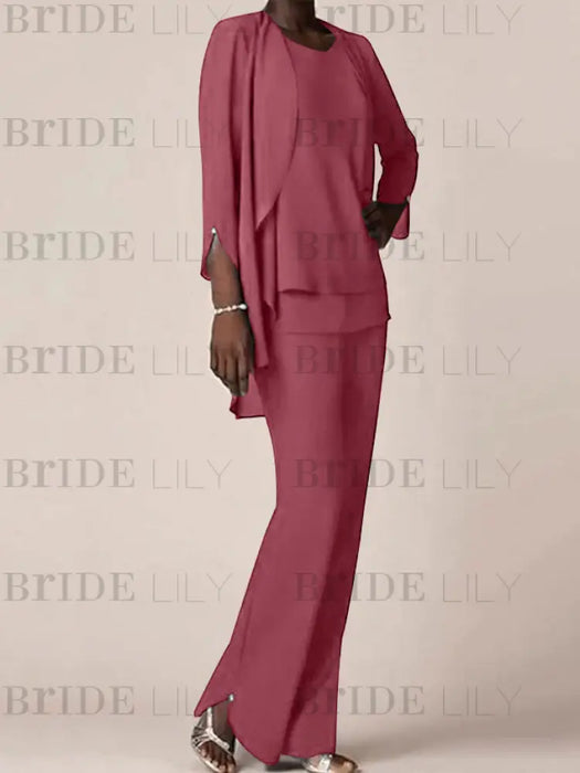 Mulberry waterfall jacket chiffon mother of the bride pantsuit three piece