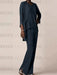Navy Blue waterfall jacket chiffon mother of the bride pantsuit three piece