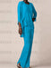 Ocean Blue waterfall jacket chiffon mother of the bride pantsuit three piece