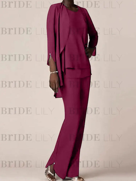 Orchid waterfall jacket chiffon mother of the bride pantsuit three piece