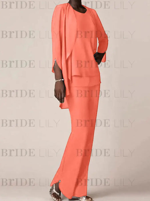 Papaya waterfall jacket chiffon mother of the bride pantsuit three piece