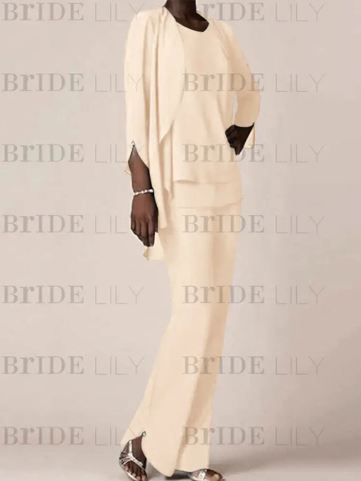 Pearl Pink waterfall jacket chiffon mother of the bride pantsuit three piece
