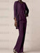 Plum waterfall jacket chiffon mother of the bride pantsuit three piece