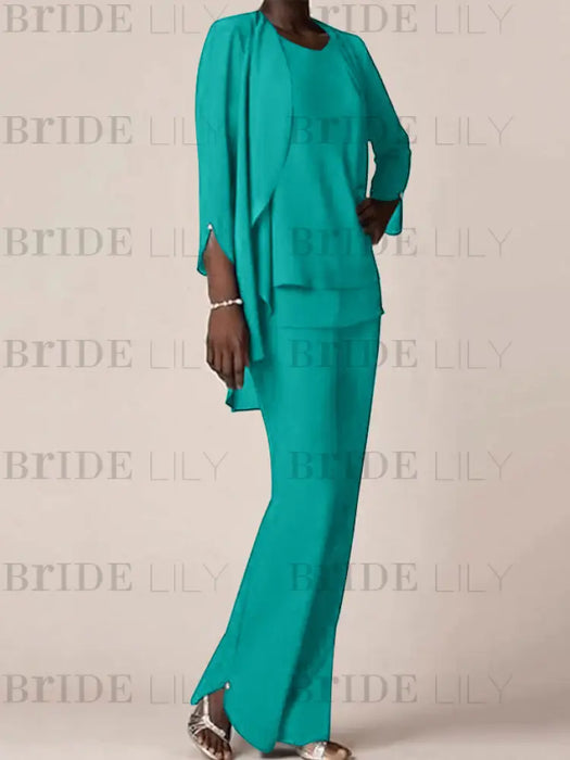 Pool waterfall jacket chiffon mother of the bride pantsuit three piece