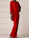 Red waterfall jacket chiffon mother of the bride pantsuit three piece