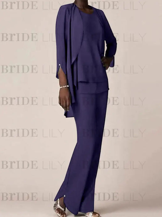 Regency waterfall jacket chiffon mother of the bride pantsuit three piece