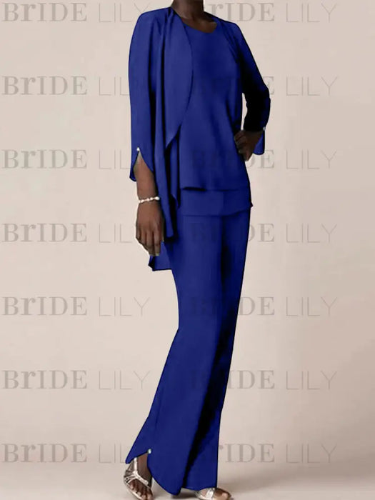 Royal Blue waterfall jacket chiffon mother of the bride pantsuit three piece