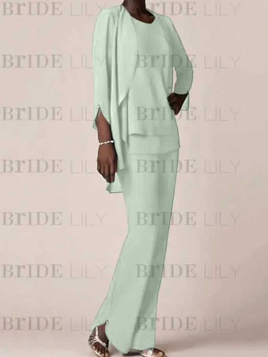 Sage waterfall jacket chiffon mother of the bride pantsuit three piece