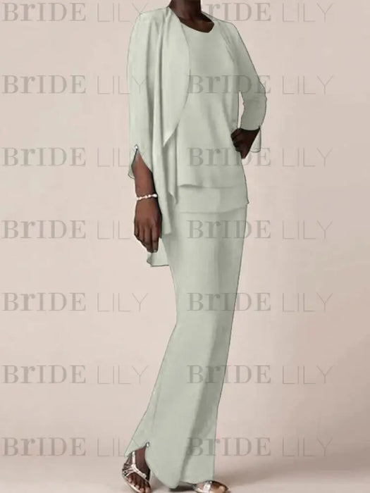 Silver waterfall jacket chiffon mother of the bride pantsuit three piece