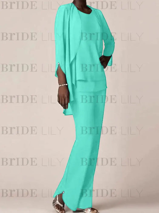 Spa waterfall jacket chiffon mother of the bride pantsuit three piece
