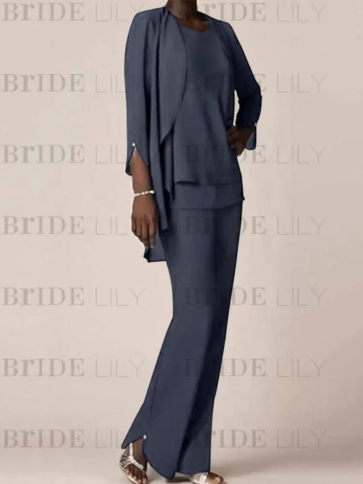 Stormy waterfall jacket chiffon mother of the bride pantsuit three piece