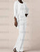 White waterfall jacket chiffon mother of the bride pantsuit three piece