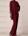 Chiffon three piece pantsuit with a waterfall collar jacket in wine red