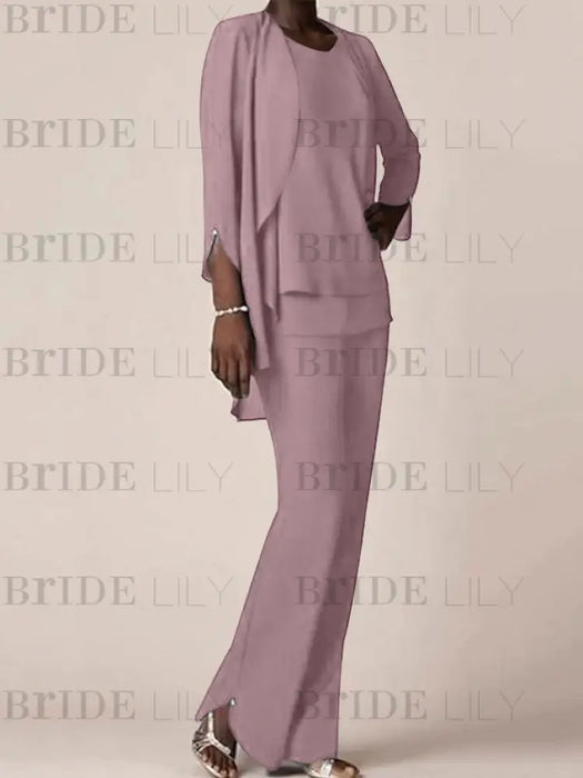 Wisteria waterfall jacket chiffon mother of the bride pantsuit three piece