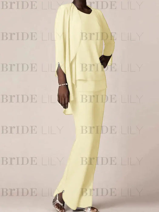 Yellow waterfall jacket chiffon mother of the bride pantsuit three piece