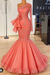 Watermelon Glitter Mermaid Prom Dress Long Sleeves Floral Lace Party Dress - Prom Dresses