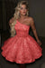 Watermelon One Shoulder Sequins Prom Dress Short Aline Homecoming Dress