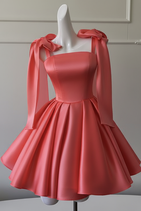 Watermelon Sexy Satin Aline Homecoming Dress Short Prom Dress with Straps