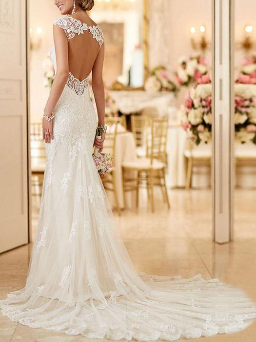 Wedding Bridal Gowns Mermaid Queen Annie Neck Sleeveless Lace Bridal Gowns