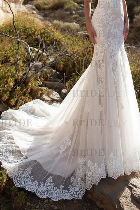 Wedding Dress V Neck Mermaid sleeveless Lace 