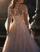 wedding dresses 2021 a line illusion neck long sleeve floor length tulle pleated bridal dress with train